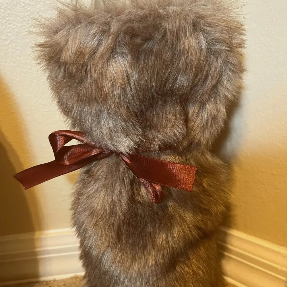 Wine Gift Bag, faux fur, brown, 2-way to use